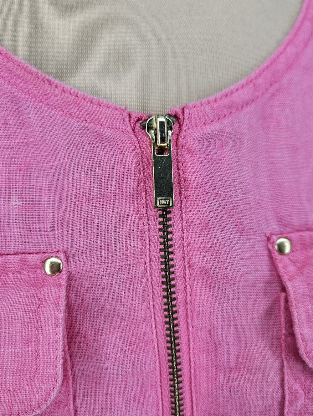Jones New York Sport Tunic Top Linen Pink Roll Tab Long Sleeve Zip Shirt Small - Picture 4 of 8
